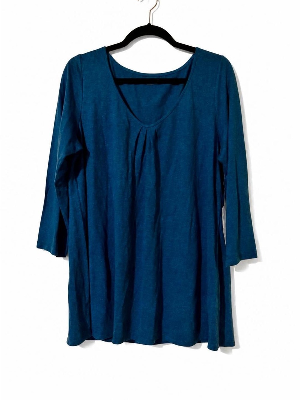 Eileen Fisher Teal Linen Scoop-Neck Long Sleeve Tunic